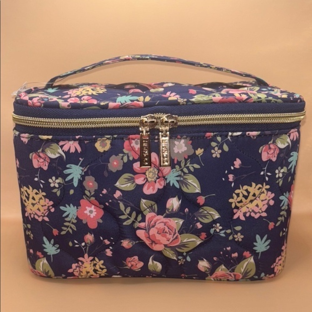 Floral Cosmetic Bag - Navy and Pink